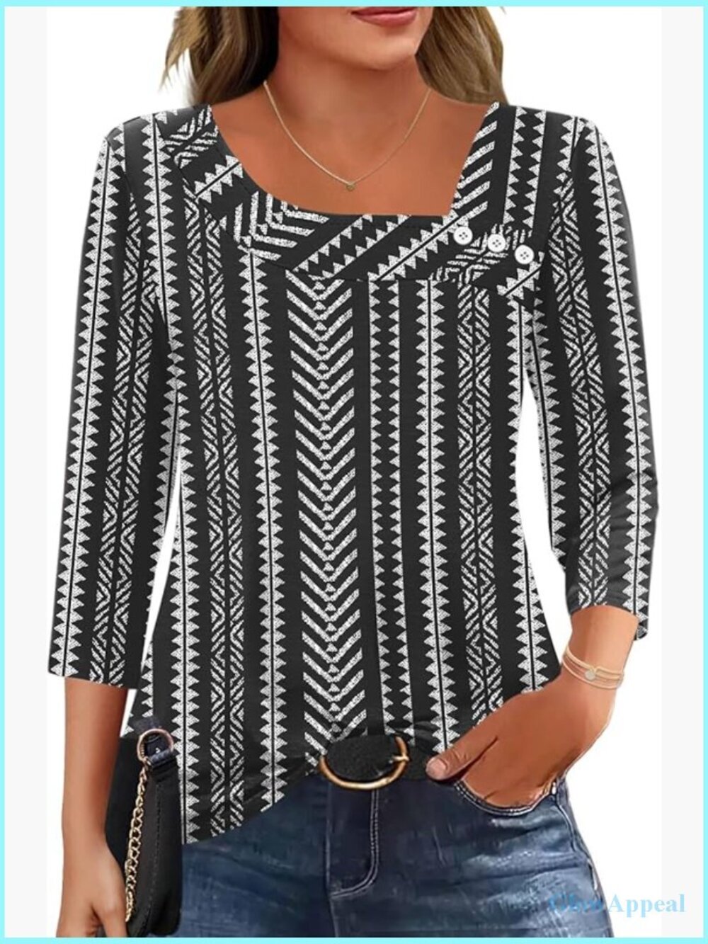 Womens 3/4 Sleeve Tunic Asymmetrical Neck Button Blouses Work Tops